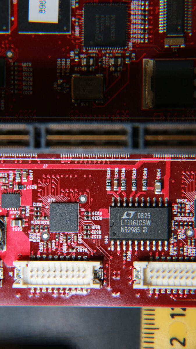 AUDIO_PCI board showing LT1161CSW chip and edge connectors near the mezzanine